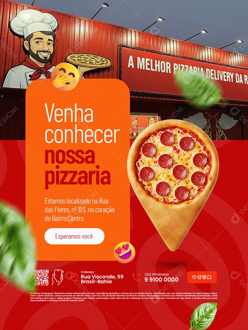 Pizzaria Venha Conhecer Nossa Pizzaria Social Media PSD Editável