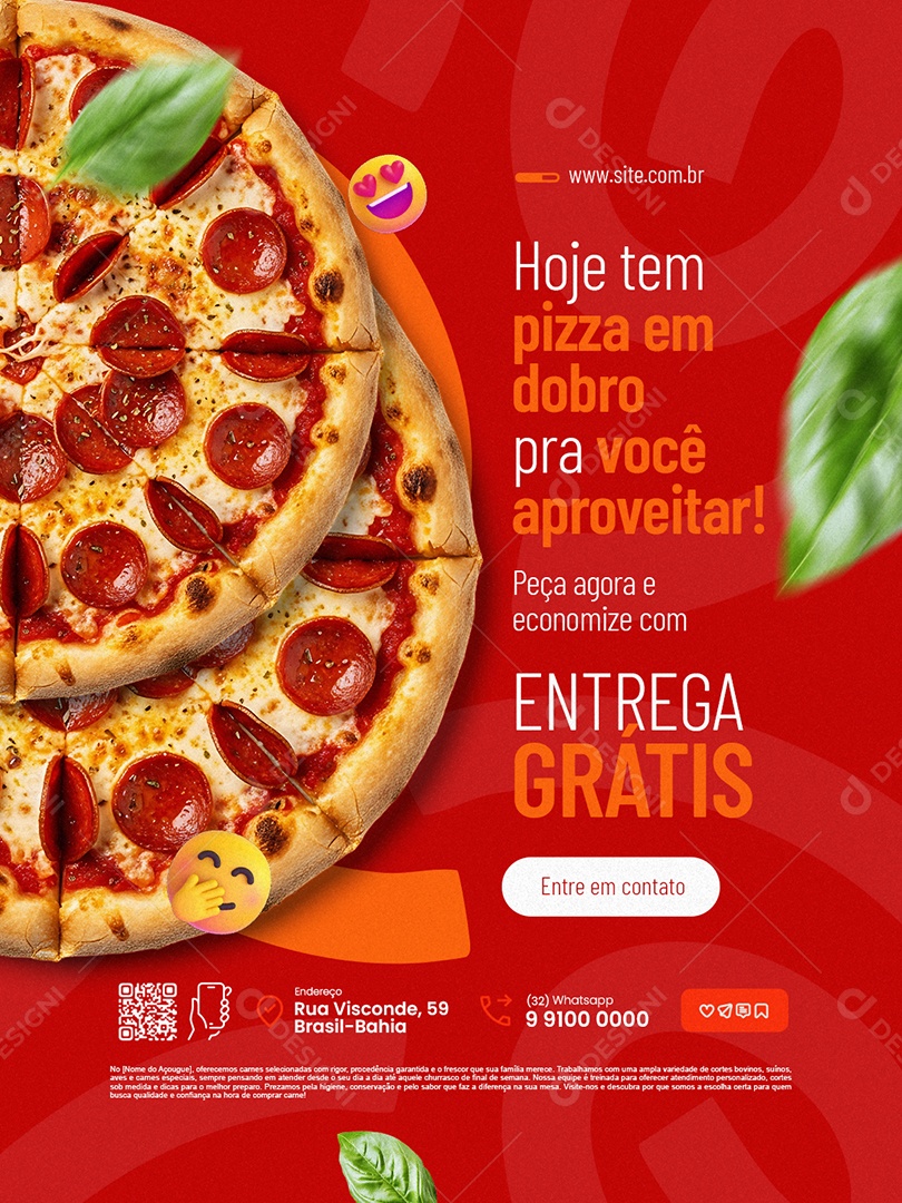 Pizzaria Hoje Tem Pizza em Dobro Social Media PSD Editável