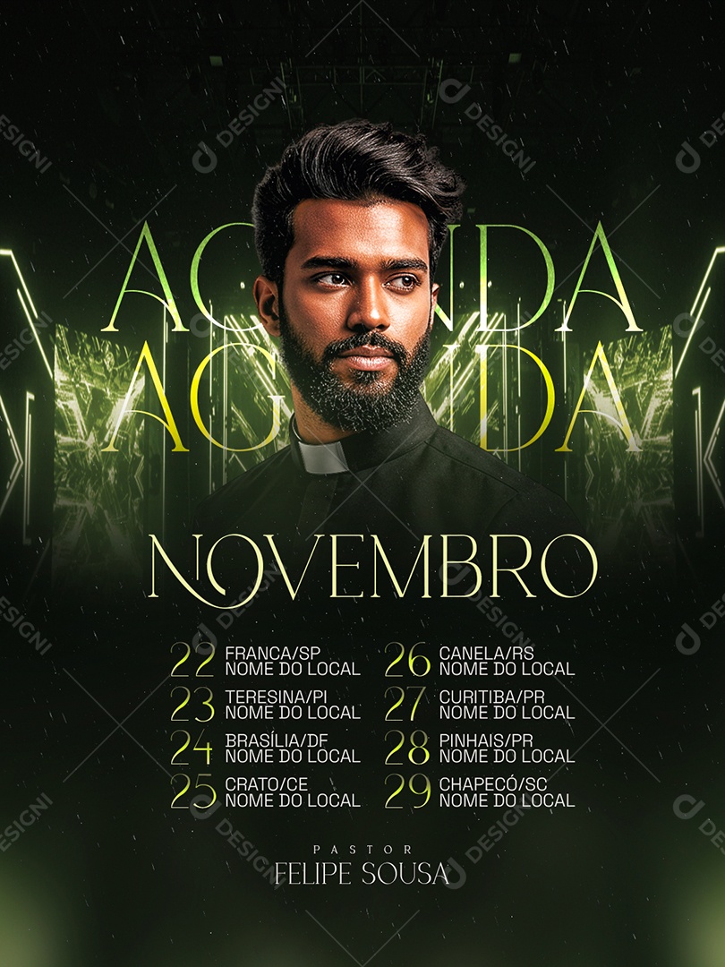 Flyer Gospel Agenda Novembro Social Media PSD Editável