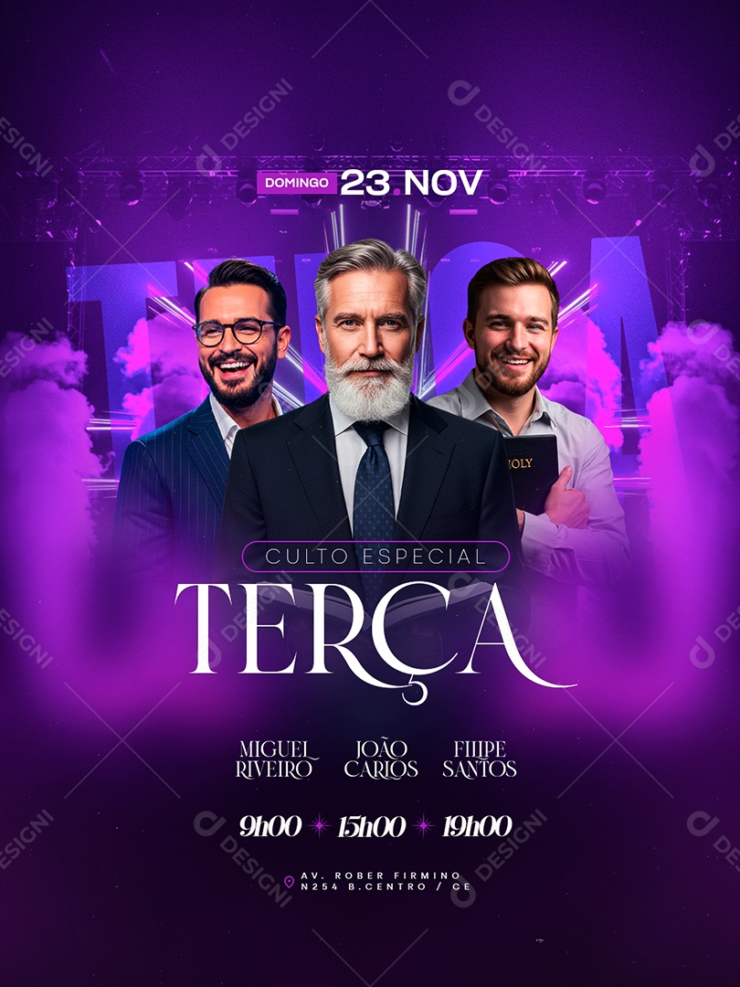 Flyer Gospel Culto Especial Terça Social Media PSD Editável
