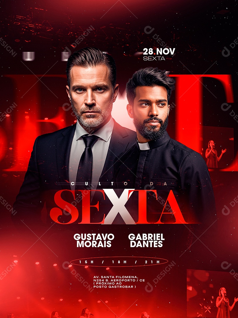 Flyer Gospel Culto da Sexta Social Media PSD Editável