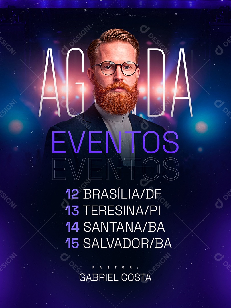 Flyer Gospel Agenda Eventos Social Media PSD Editável