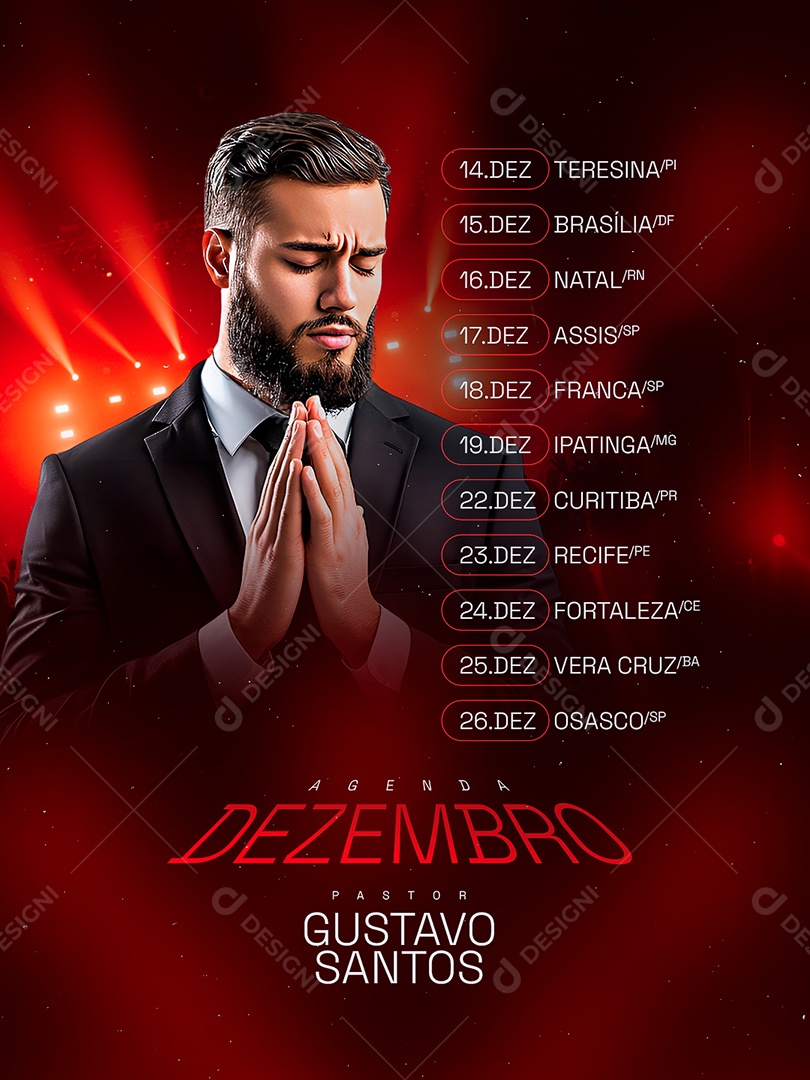 Flyer Gospel Agenda Dezembro Pastor Gustavo Santos Social Media PSD Editável