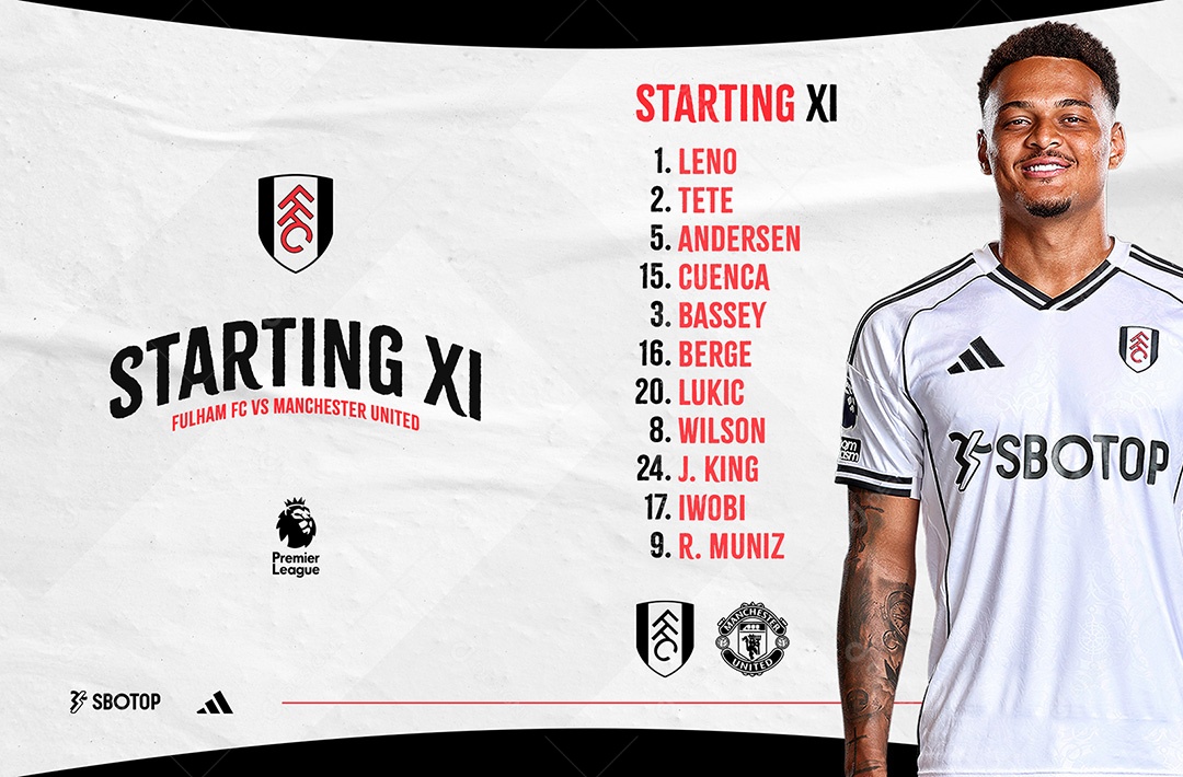 Arte escalação Fulham FC vs Manchester United Premier League Futebol PSD Editável