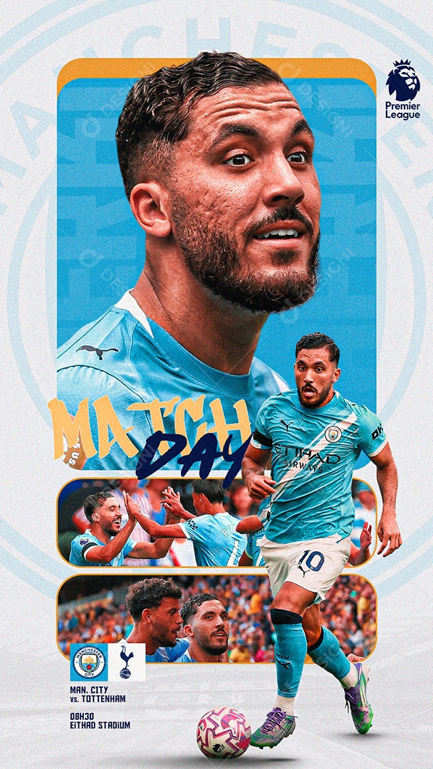 Arte Manchester City vs Tottenham Matchday Premier League Futebol PSD Editável