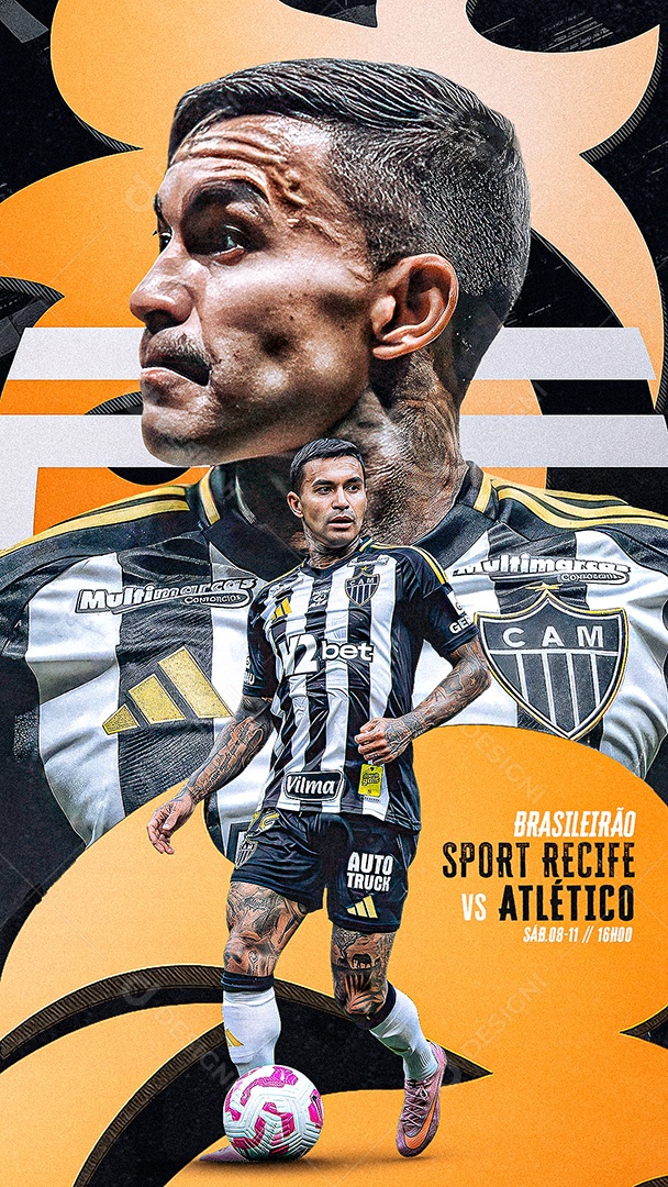 Arte Sport Recife vs Atlético Mineiro Brasileirão Futebol PSD Editável