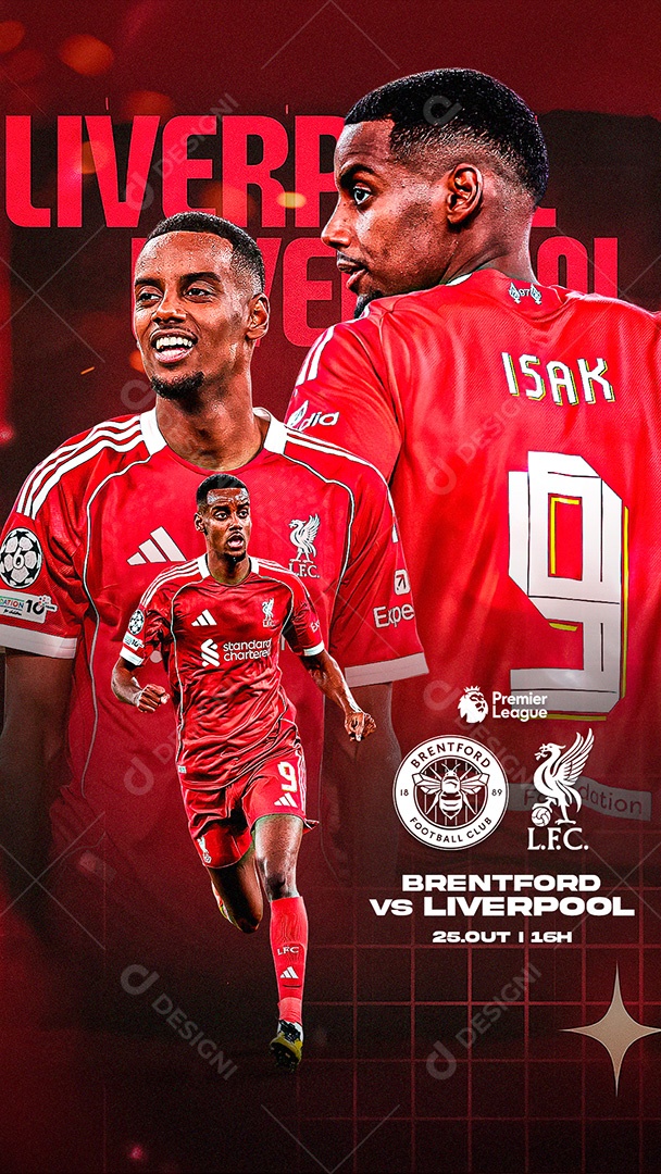 Arte Brentford vs Liverpool Premier League Futebol PSD Editável