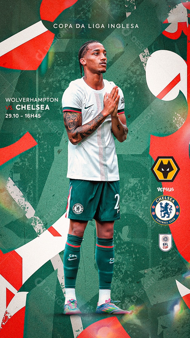 Arte Wolverhampton vs Chelsea Copa da Liga Inglesa Futebol PSD Editável