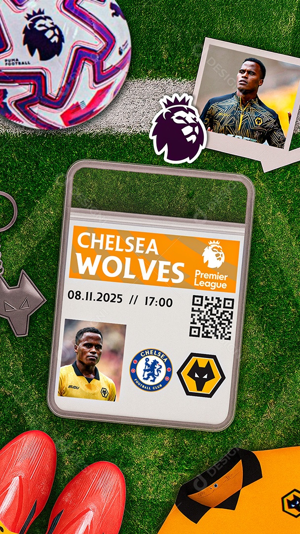 Arte Chelsea vs Wolves Premier League Futebol PSD Editável