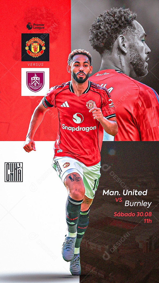 Arte Manchester United vs Burnley Premier League Futebol PSD Editável