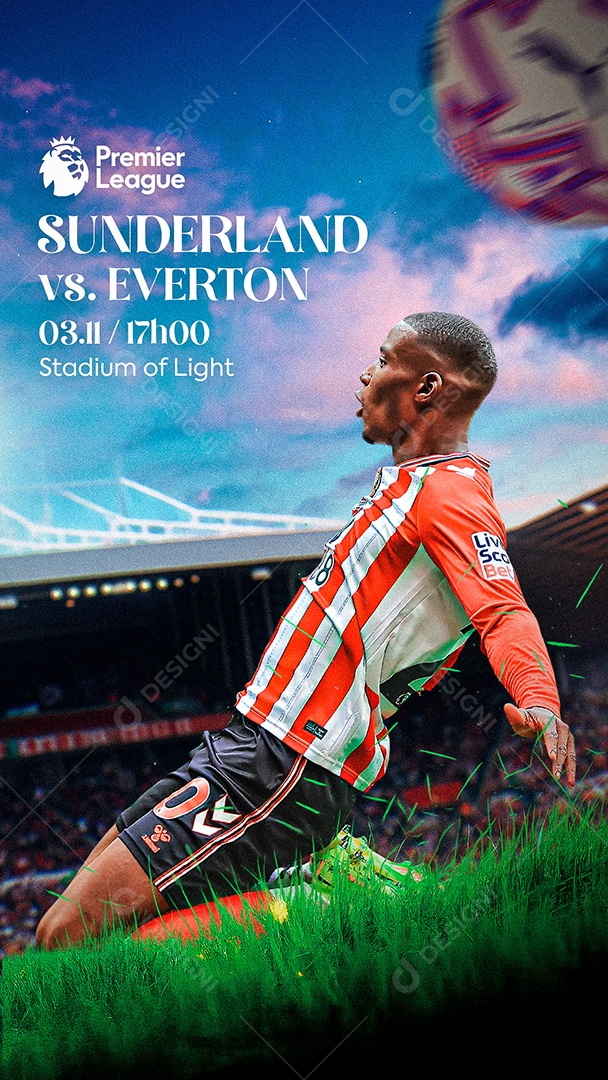 Arte Sunderland vs Everton Premier League Futebol PSD Editável