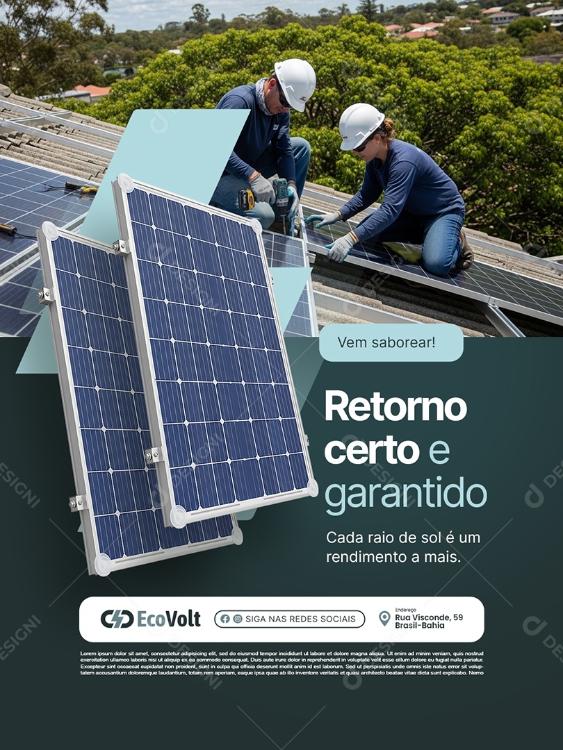 Energia Solar Retorno Certo e Garantido Social Media PSD Editável