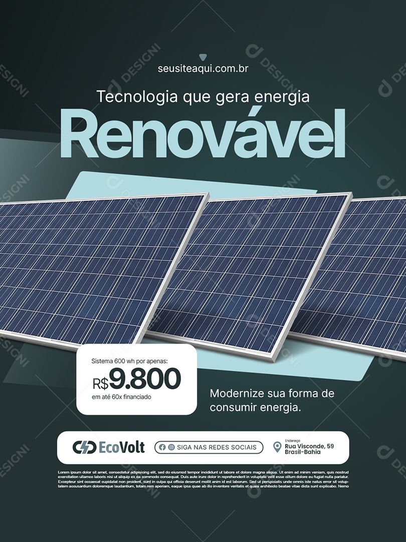 Energia Solar Tecnologia Que Gera Energia Renovável Social Media PSD Editável