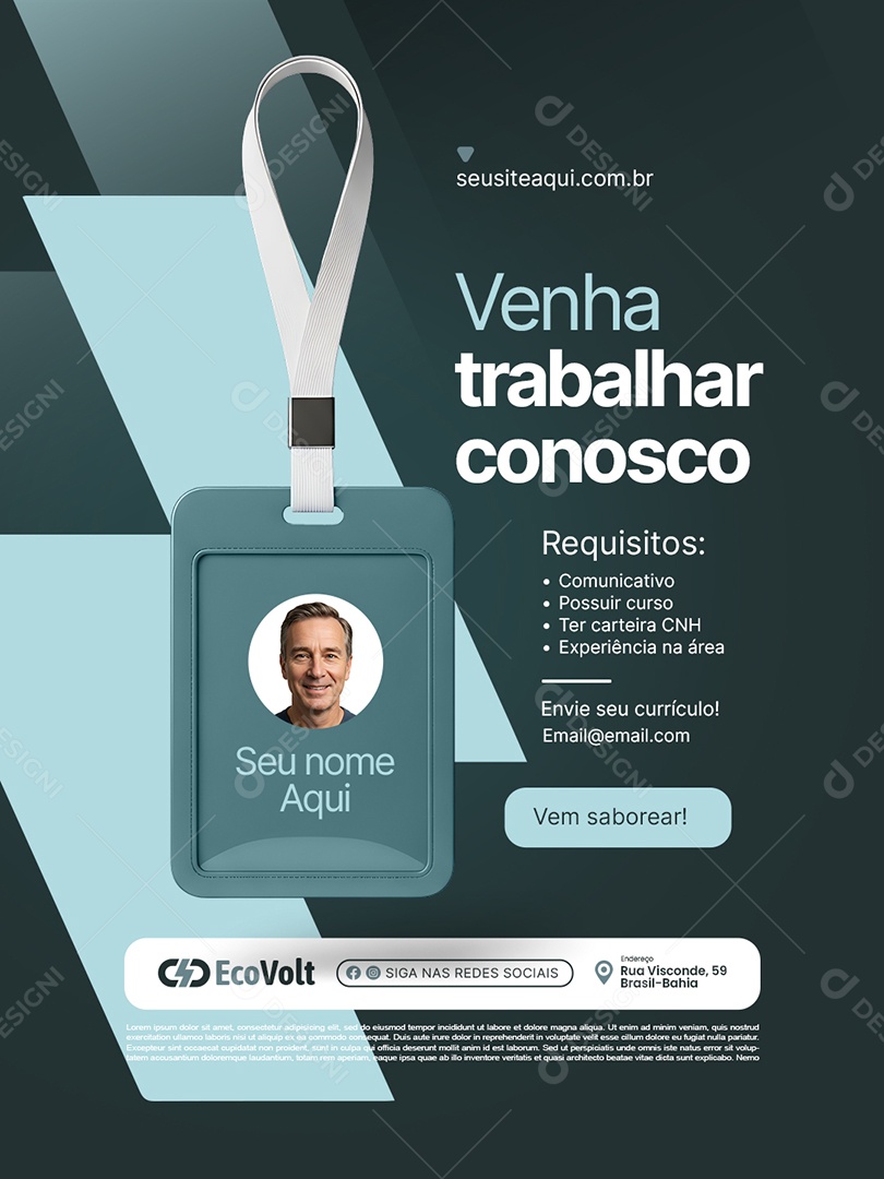 Energia Solar Venha Trabalhar Conosco Vagas de Emprego Social Media PSD Editável