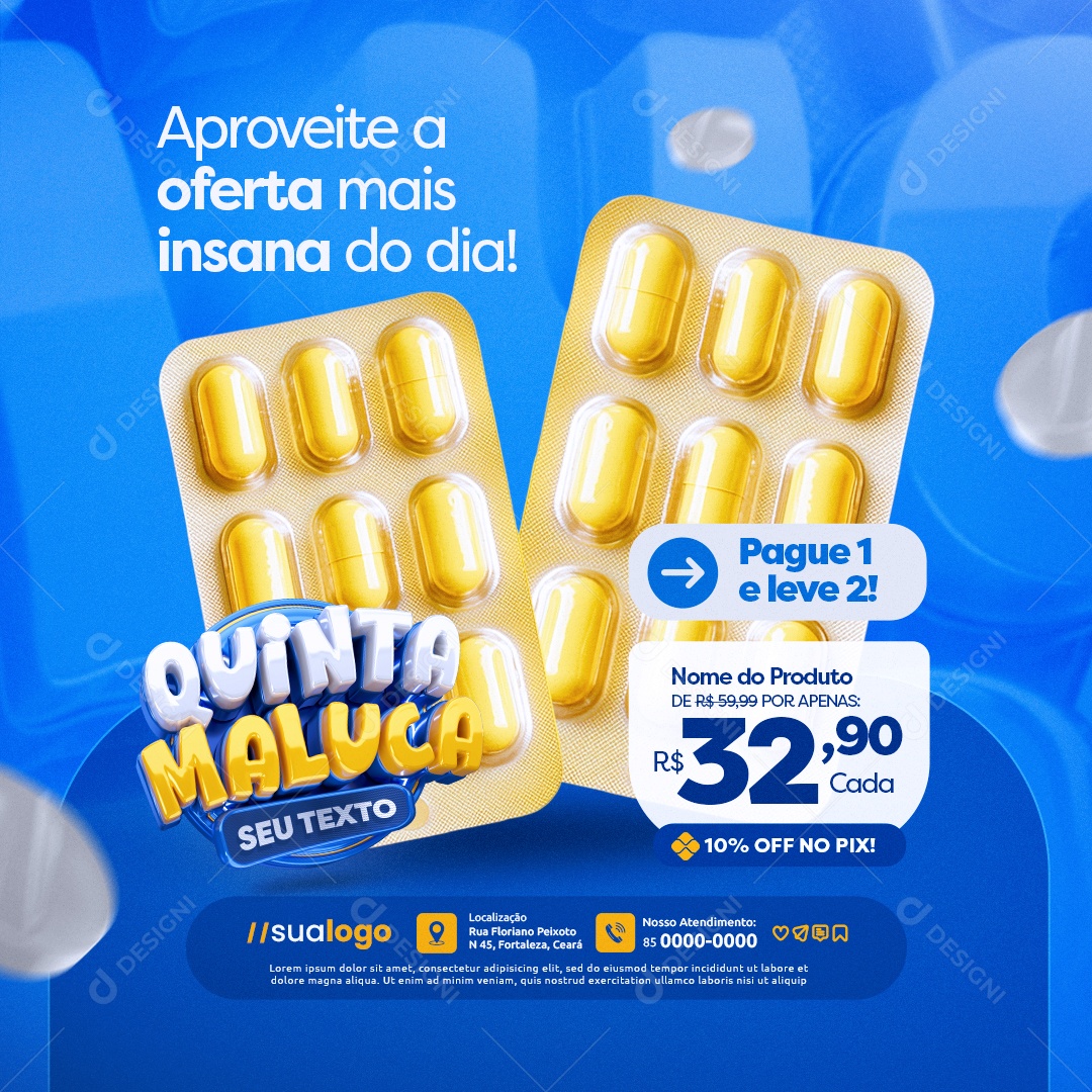 Quinta Maluca Farmácia aproveite a Ofertas Mais Insana do Dia Social Media PSD Editável