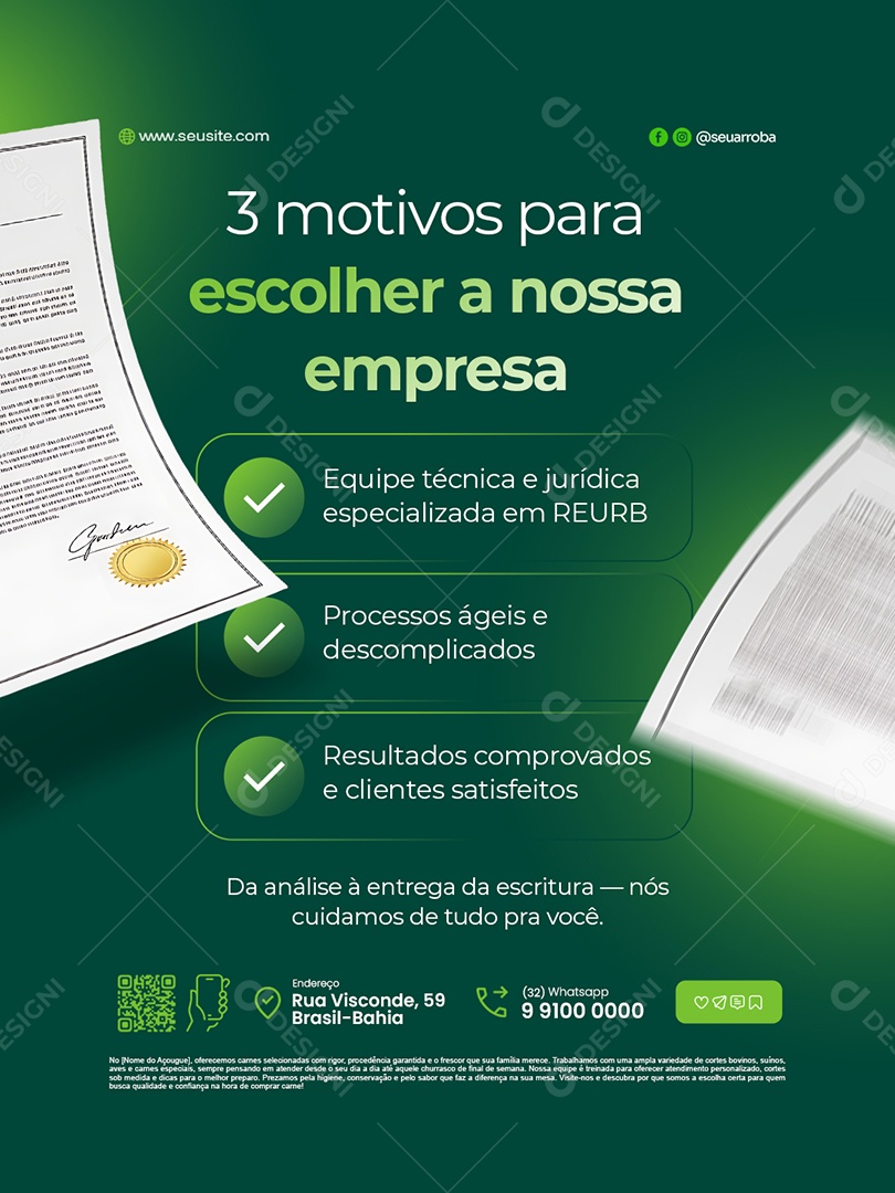 Regularização Fundiária Três Motivoos para Escolher a Nossa Empresa Social Media PSD Editável