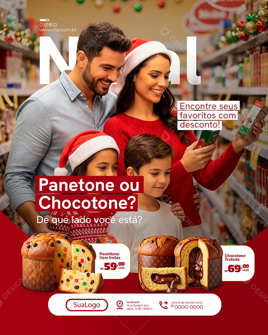 Supermercado Panetone ou Chocotone Social Media PSD Editável
