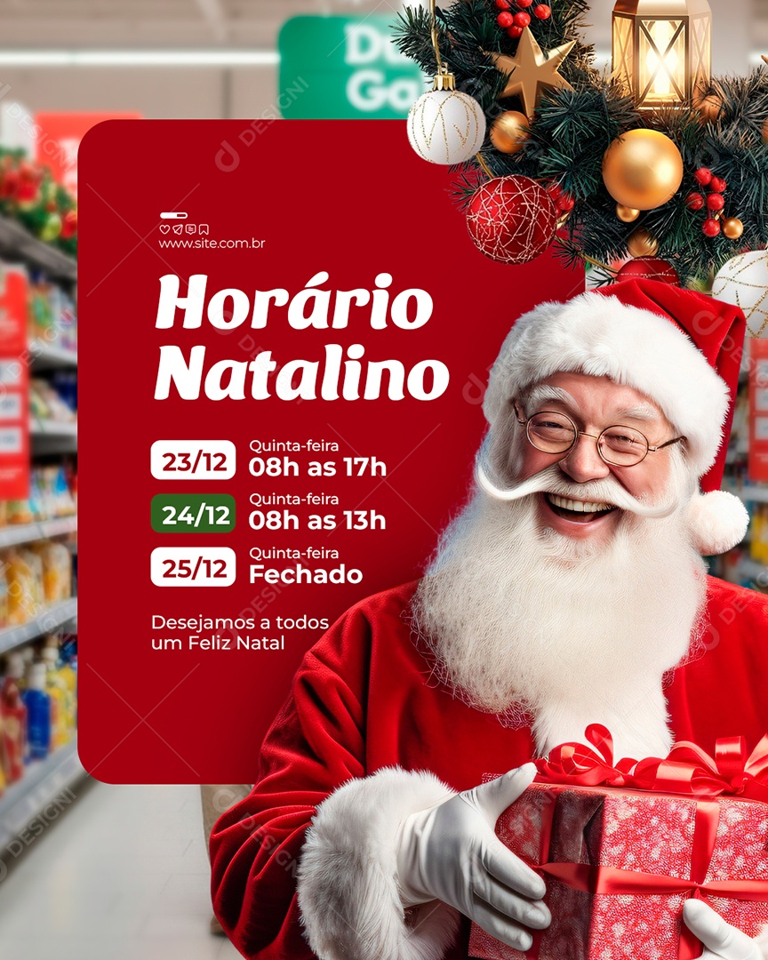 Supermercado Horário Natalino Social Media PSD Editável