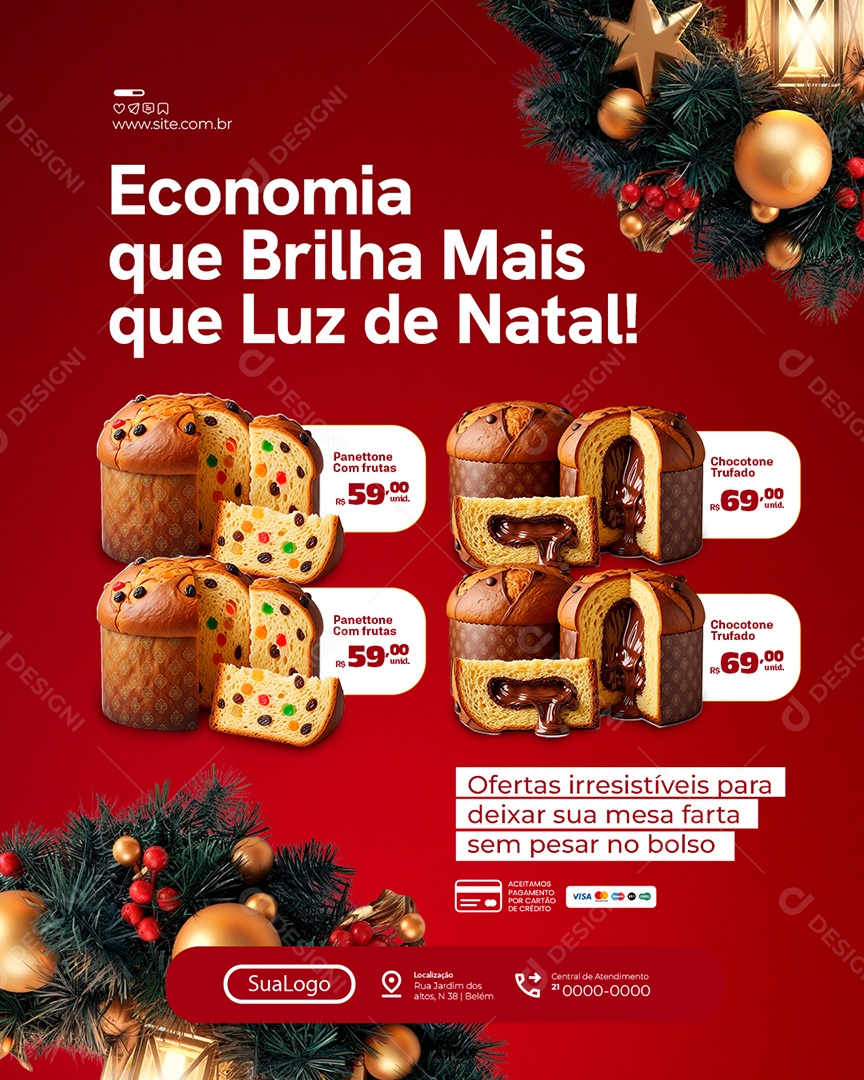 Supermercado Economia Que Brilha Mais Que Luz de Natal Social Media PSD Editável