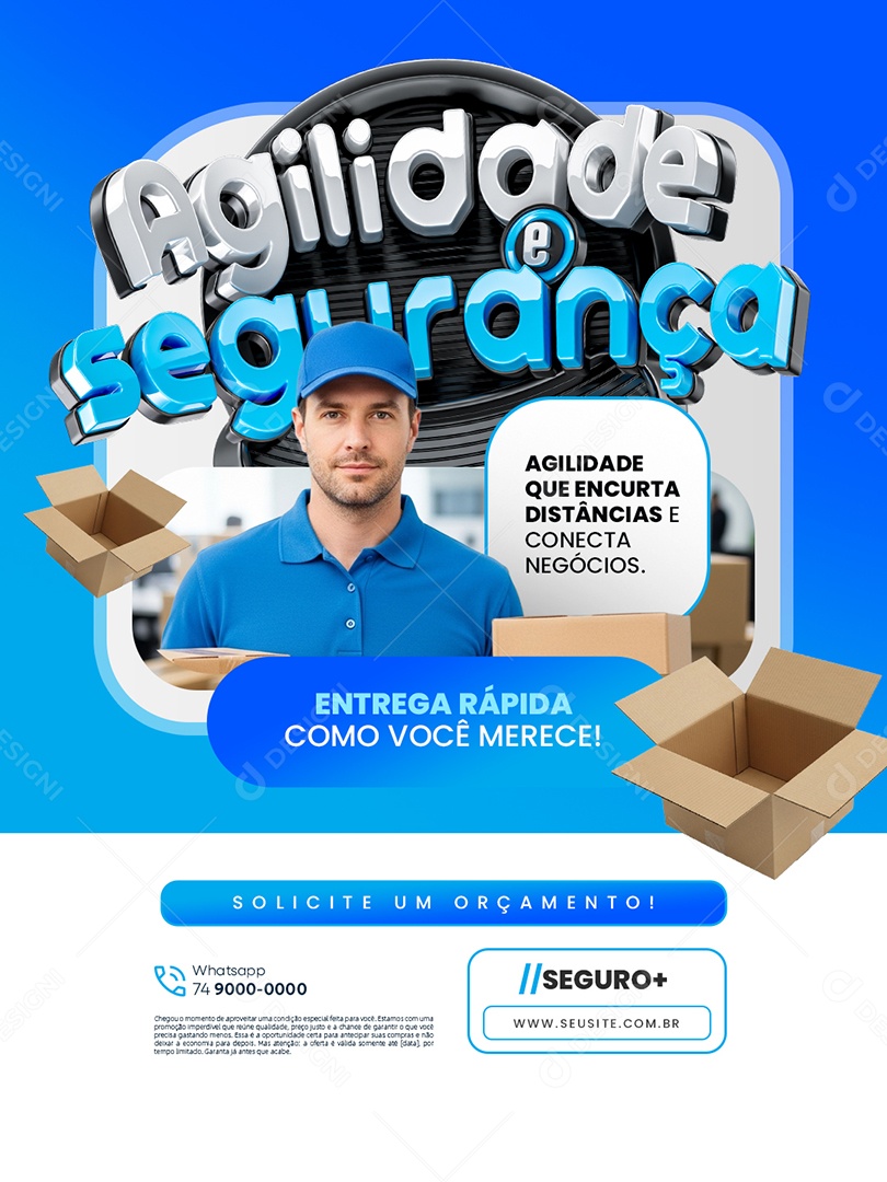 Agilidade e Segurança Transportadora Entrega Rápida Social Media PSD Editável