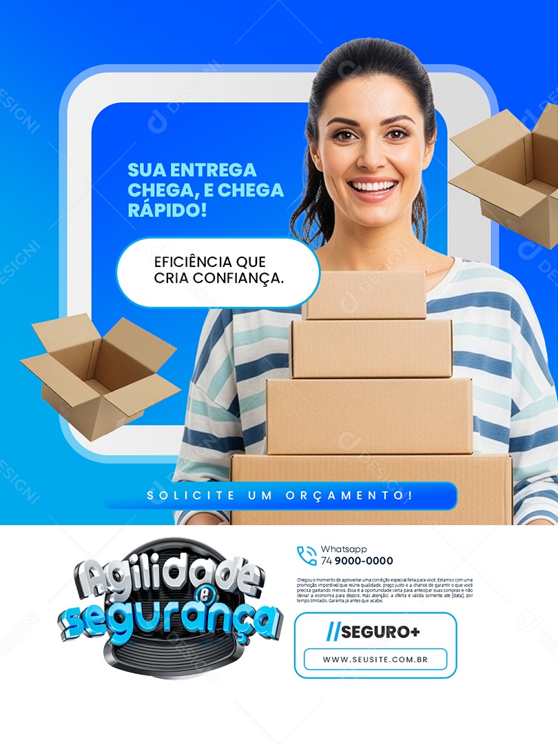 Agilidade e Segurança Transportadora Sua Entrega Chega Social Media PSD Editável