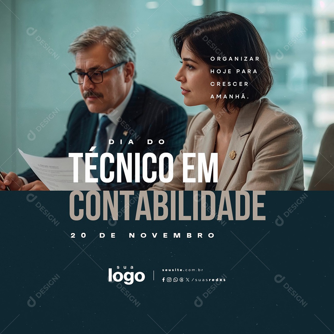 Dia do Técnico em Contabilidade 20 de Novembro Organizar Hoje Social Media PSD Editável