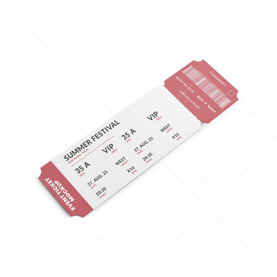Ticket Ingresso Mockup PSD Editável