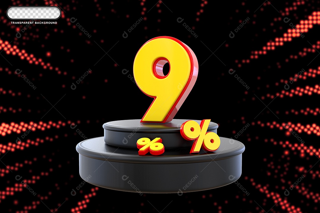 Pódio de Desconto 9% Vermelho e Amarelo Elemento 3D para Composição PSD
