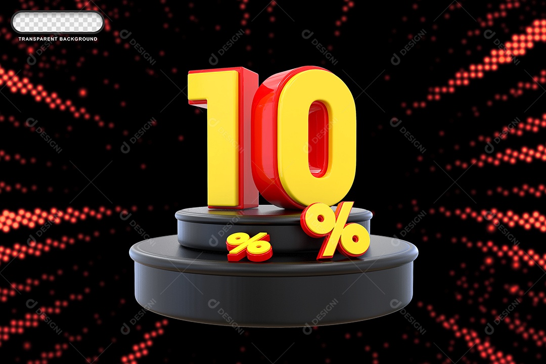 Pódio de Desconto 10% Vermelho e Amarelo Elemento 3D para Composição PSD
