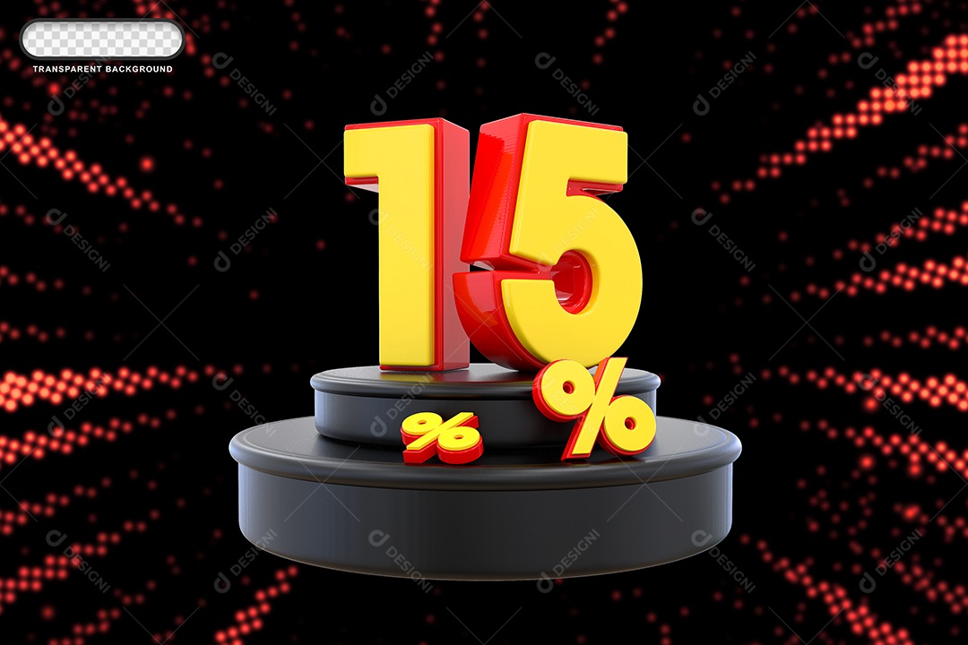 Pódio de Desconto 15% Vermelho e Amarelo Elemento 3D para Composição PSD