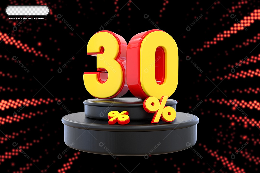 Pódio de Desconto 30% Vermelho e Amarelo Elemento 3D para Composição PSD