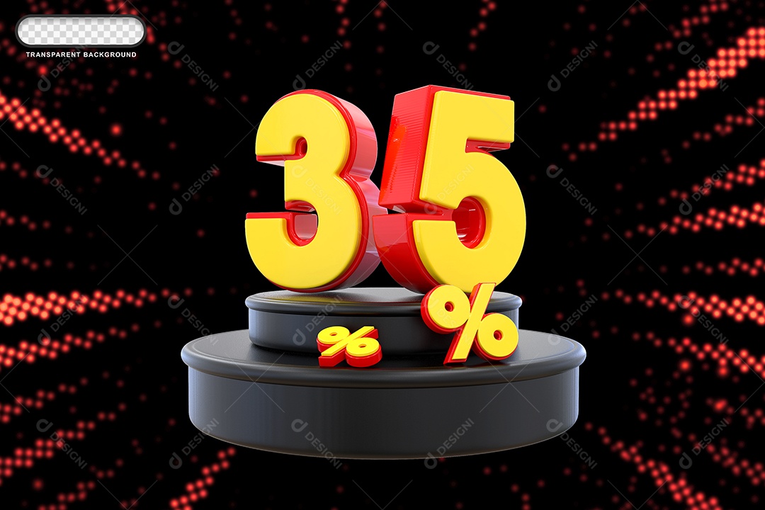 Pódio de Desconto 35% Vermelho e Amarelo Elemento 3D para Composição PSD