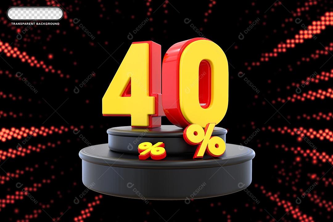 Pódio de Desconto 40% Vermelho e Amarelo Elemento 3D para Composição PSD