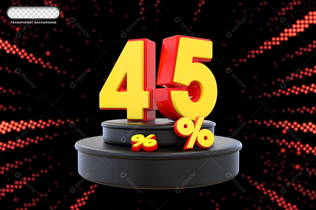 Pódio de Desconto 45% Vermelho e Amarelo Elemento 3D para Composição PSD
