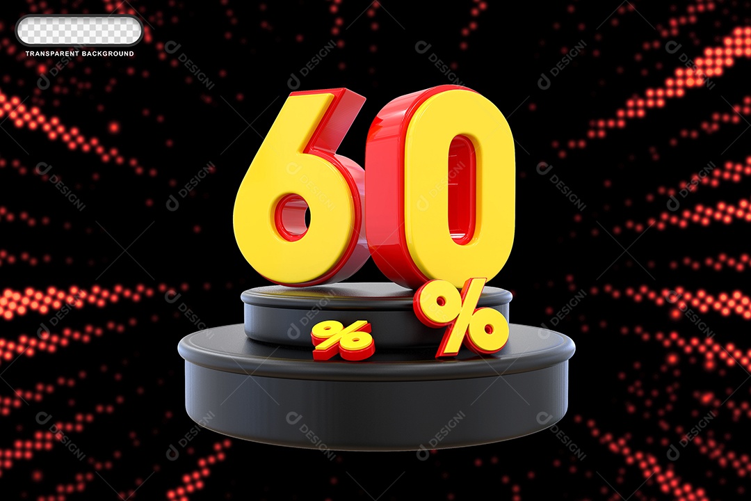 Pódio de Desconto 60% Vermelho e Amarelo Elemento 3D para Composição PSD