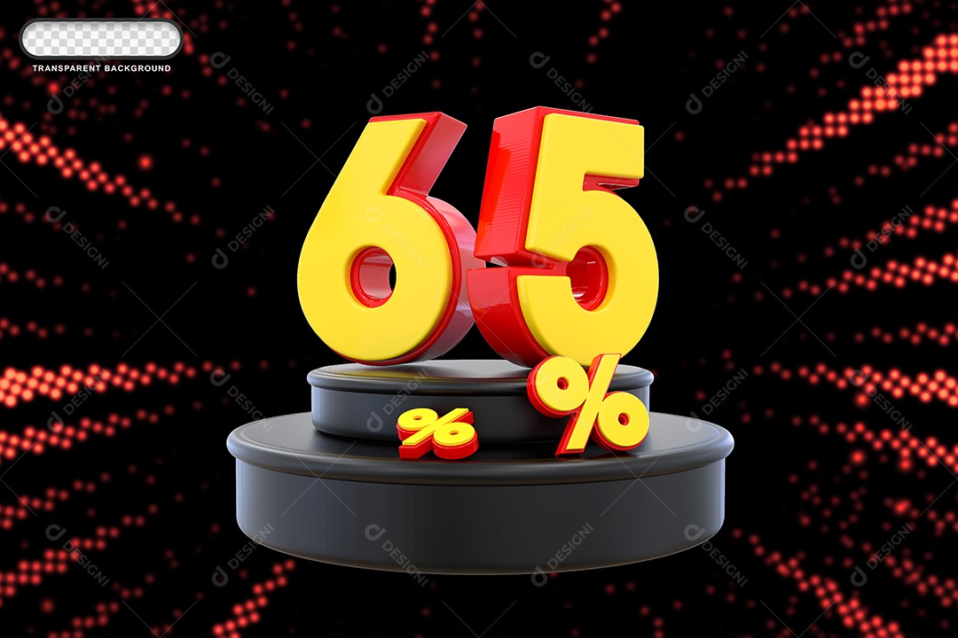 Pódio de Desconto 65% Vermelho e Amarelo Elemento 3D para Composição PSD