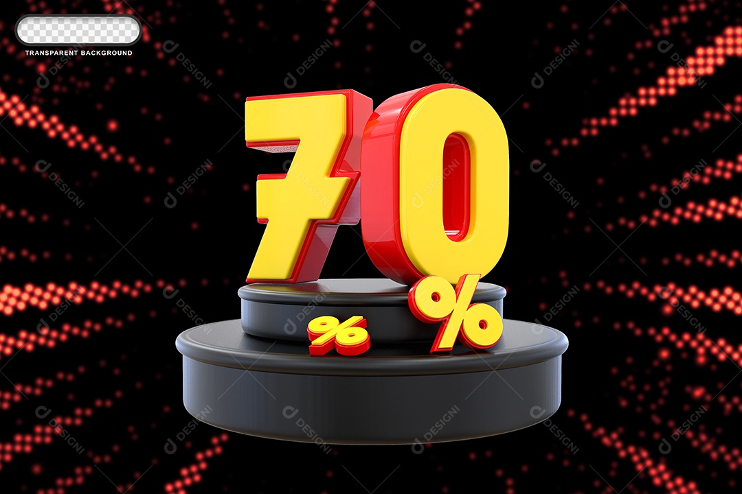 Pódio de Desconto 70% Vermelho e Amarelo Elemento 3D para Composição PSD