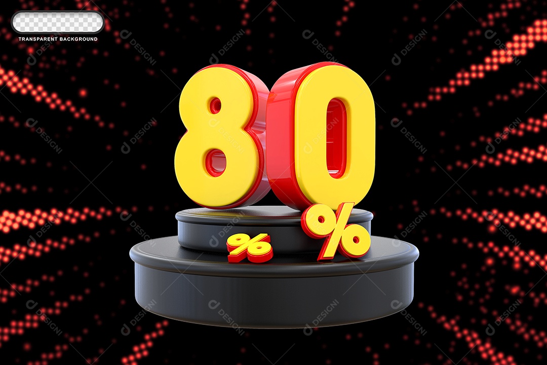 Pódio de Desconto 80% Vermelho e Amarelo Elemento 3D para Composição PSD