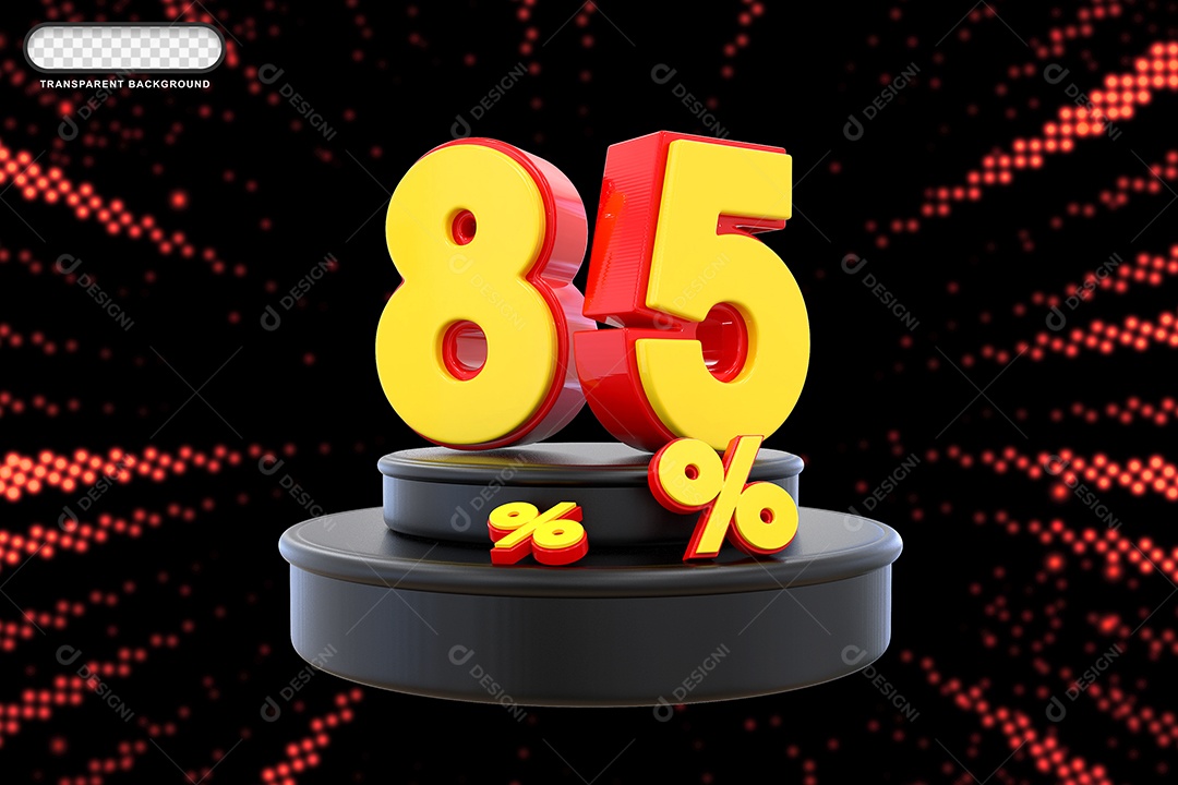 Pódio de Desconto 85% Vermelho e Amarelo Elemento 3D para Composição PSD