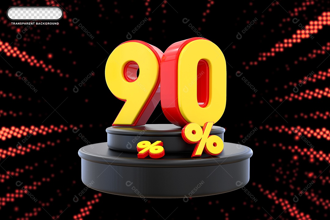 Pódio de Desconto 90% Vermelho e Amarelo Elemento 3D para Composição PSD