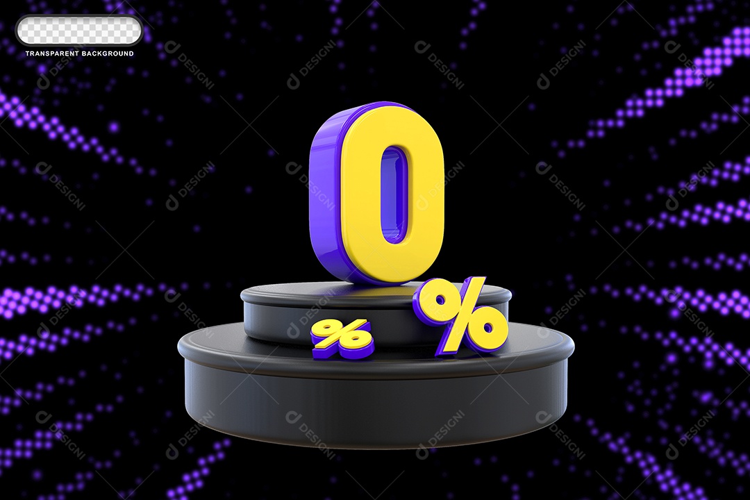 Pódio de Desconto 0% Roxo e Amarelo Elemento 3D para Composição PSD
