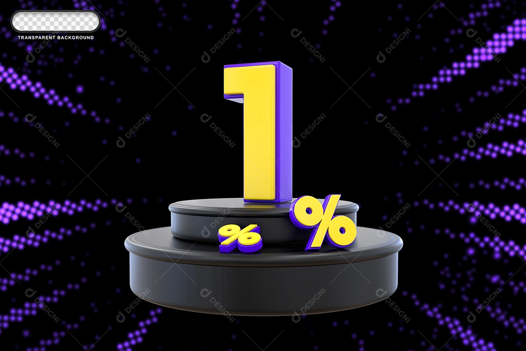 Pódio de Desconto 1% Roxo e Amarelo Elemento 3D para Composição PSD