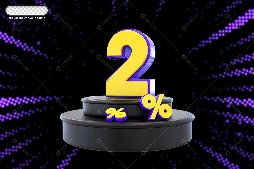 Pódio de Desconto 2% Roxo e Amarelo Elemento 3D para Composição PSD