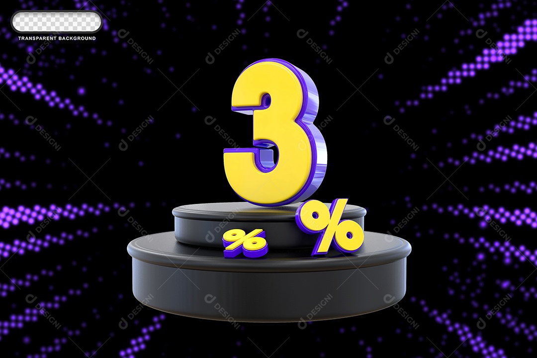 Pódio de Desconto 3% Roxo e Amarelo Elemento 3D para Composição PSD