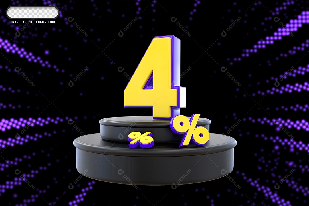 Pódio de Desconto 4% Roxo e Amarelo Elemento 3D para Composição PSD
