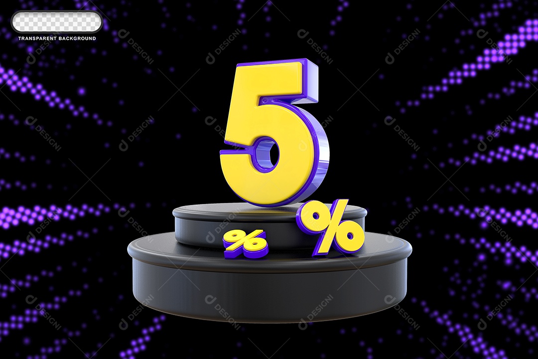 Pódio de Desconto 5% Roxo e Amarelo Elemento 3D para Composição PSD