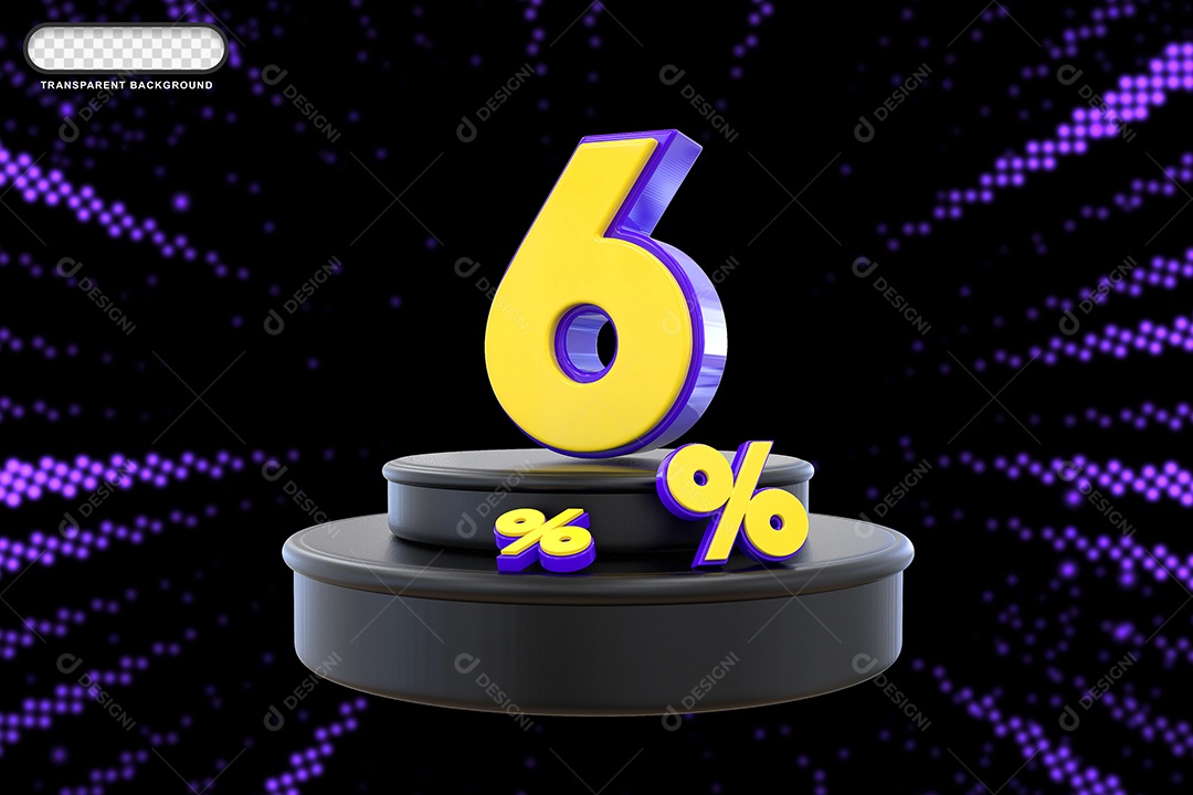 Pódio de Desconto 6% Roxo e Amarelo Elemento 3D para Composição PSD