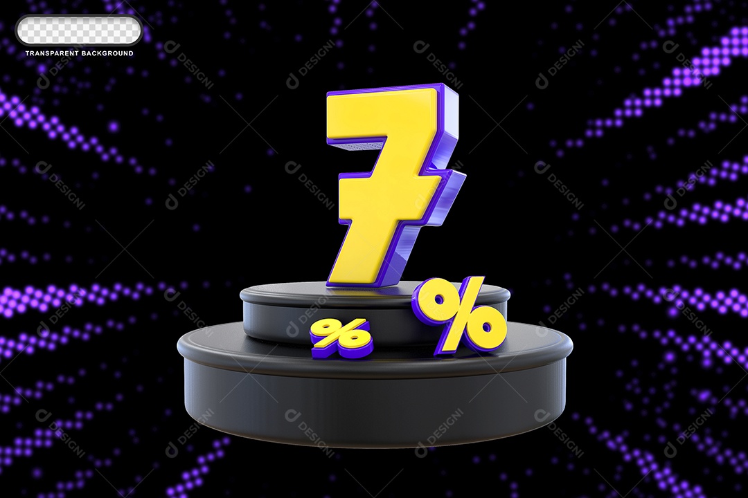 Pódio de Desconto 7% Roxo e Amarelo Elemento 3D para Composição PSD