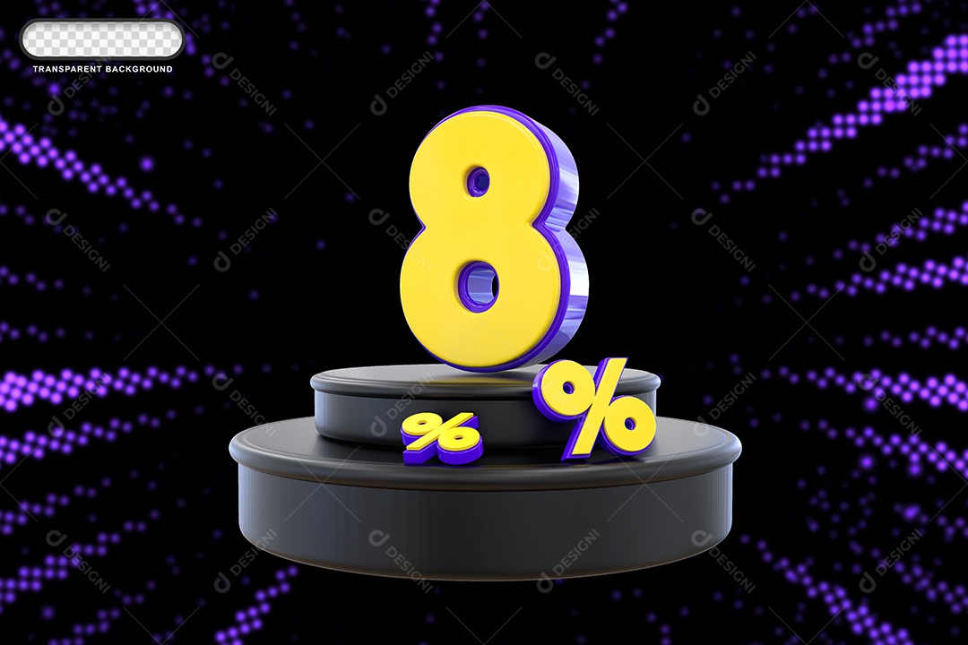 Pódio de Desconto 8% Roxo e Amarelo Elemento 3D para Composição PSD