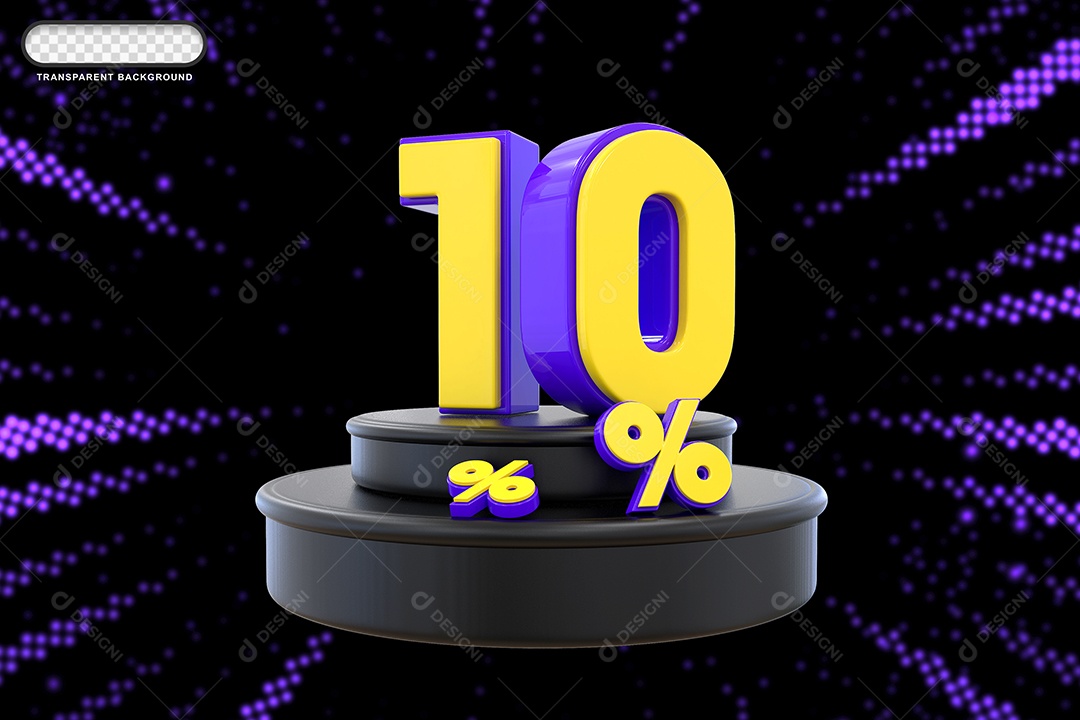 Pódio de Desconto 10% Roxo e Amarelo Elemento 3D para Composição PSD